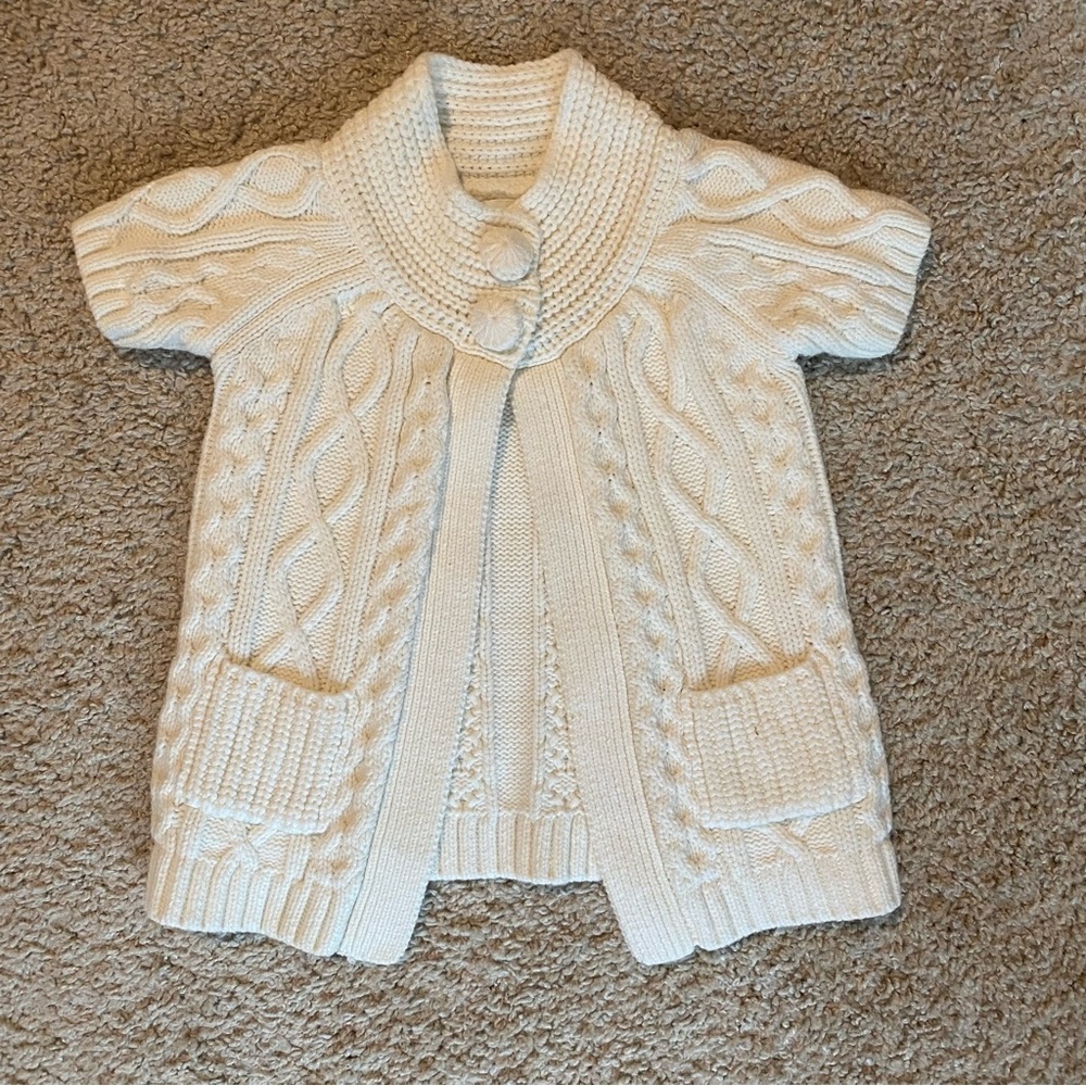 18M Baby Girl Button Knit Short Sleeve Cardigan Cream White NWOT